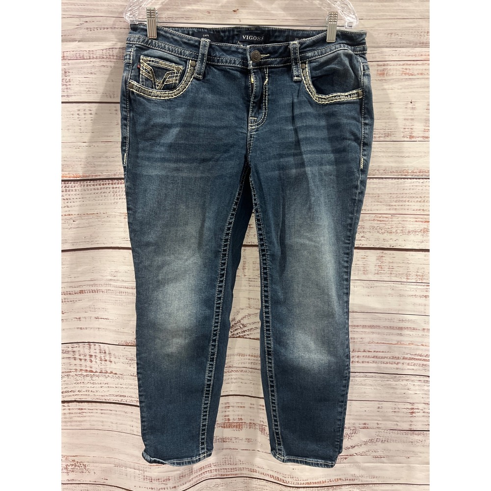 Vigoss Heritage Fit Capri Jeans Dark Wash Embroidered Flap Pocket Size 14 L25